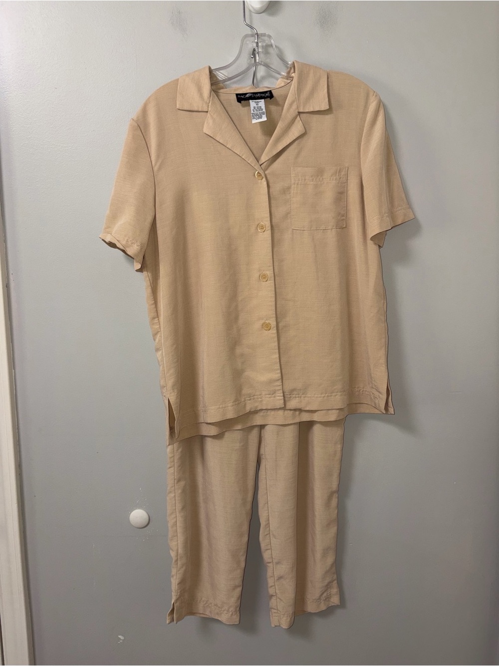 Sag Harbor Beige Rayon Blend Short Sleeve Pantsuit Vintage 10P Old Money Office